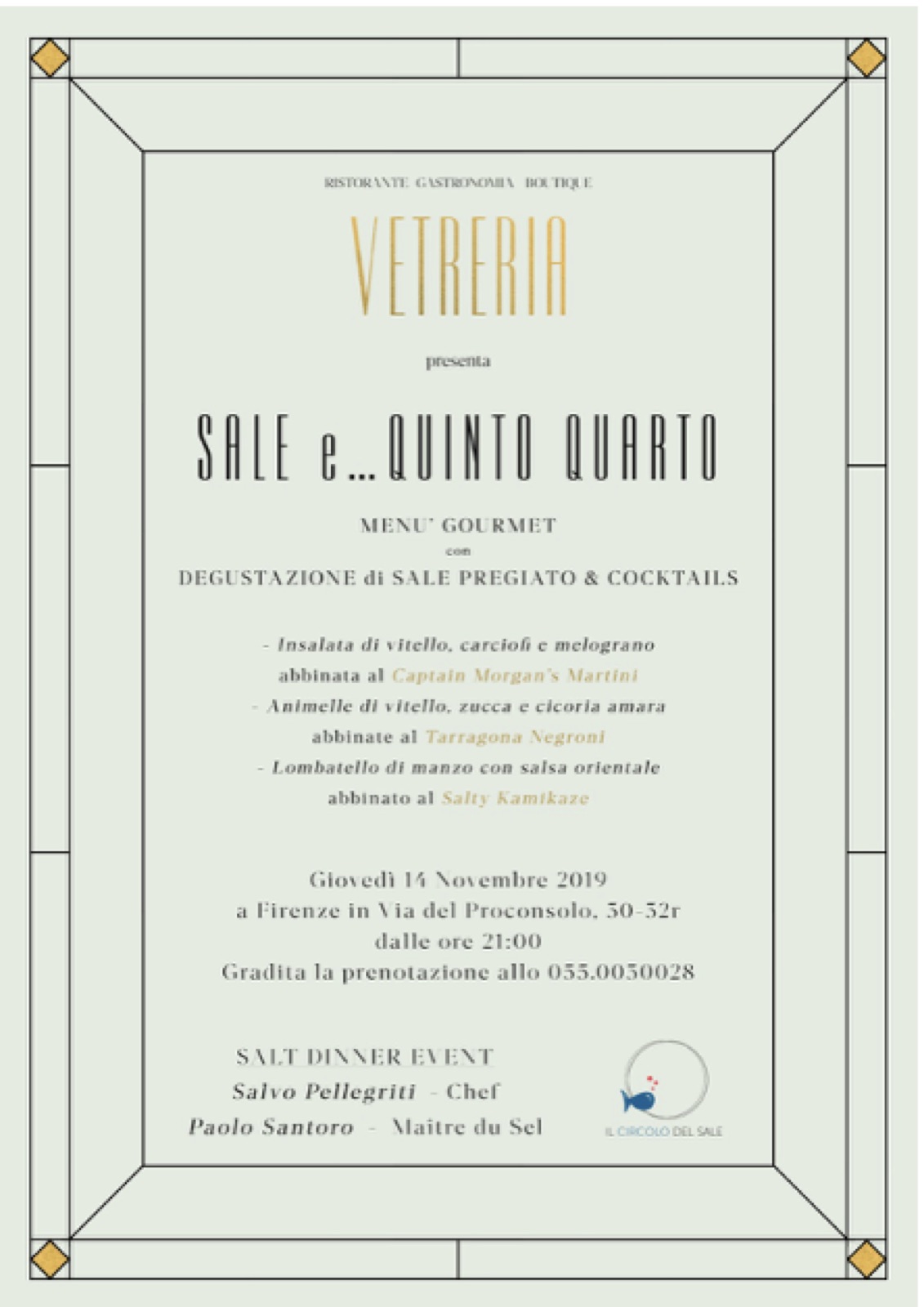 The Salt Dinner Vetreria — Chef Salvo Pellegriti — Firenze